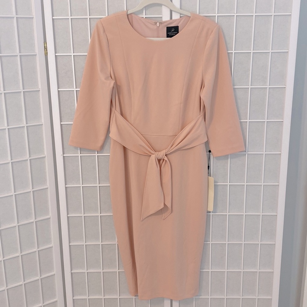 NWT Adrianna Papell Knit Crepe Tie Waist Sheath Dress